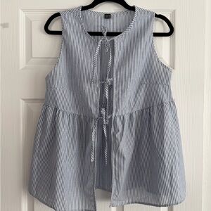 SHEIN Blue and White Striped Sleeveless Button-Down Peplum Top-Maternity